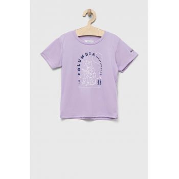 Columbia tricou copii Mirror Creek Short Sleeve Graphic Shirt culoarea violet