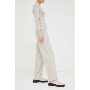 American Vintage pantaloni de lana culoarea bej, drept, high waist