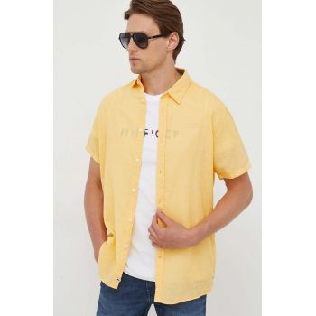 Pepe Jeans camasa de in Parker culoarea galben, cu guler clasic, regular ieftina