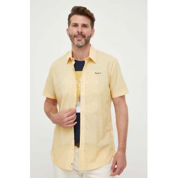 Pepe Jeans camasa din bumbac barbati, culoarea galben, cu guler clasic, regular de firma originala