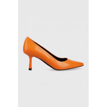 HUGO pantofi de piele Alexis culoarea portocaliu, cu toc drept, 50487920 de firma originali