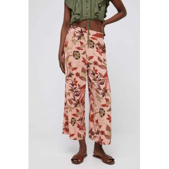 Medicine pantaloni femei, culoarea roz, lat, medium waist