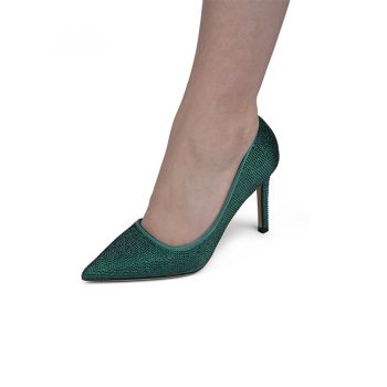 Pantofi dama din piele ecologica si cristale miniaturale Verzi Erica Marimea 39
