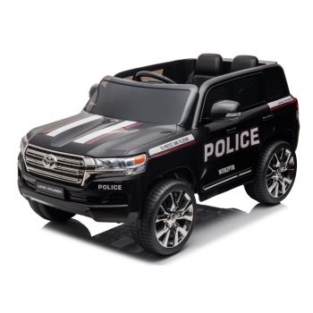 Masinuta electrica cu roti EVA si scaun din piele Toyota Landcruiser Police Black