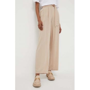 Answear Lab pantaloni femei, culoarea bej, drept, high waist