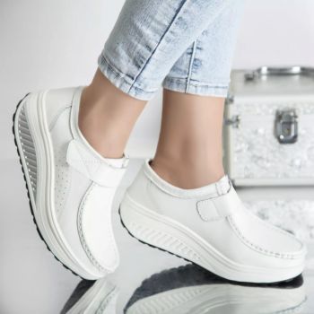 Pantofi cu platforma tiffany alb piele naturala