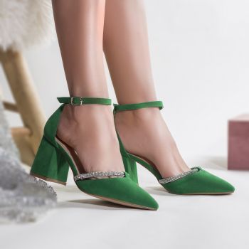 Pantofi dama piele eco intoarsa verde roya