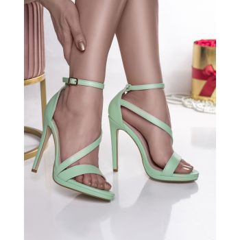 Sandale dama cu toc verde din piele ecologica terda