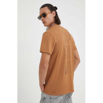 G-Star Raw tricou din bumbac culoarea maro, cu imprimeu