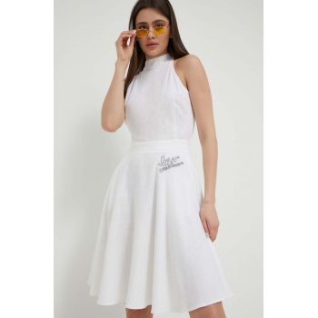 Love Moschino rochie din amestec de in culoarea alb, mini, evazati
