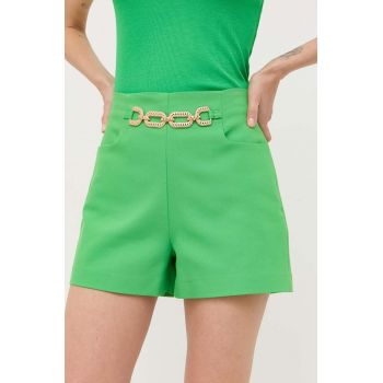 Morgan pantaloni scurti femei, culoarea verde, cu imprimeu, high waist