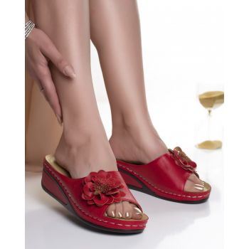 Papuci dama cu platforma rosii din piele ecologica latoi