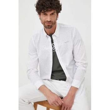 Pepe Jeans camasa din bumbac Cuxton barbati, culoarea alb, cu guler button-down, slim ieftina