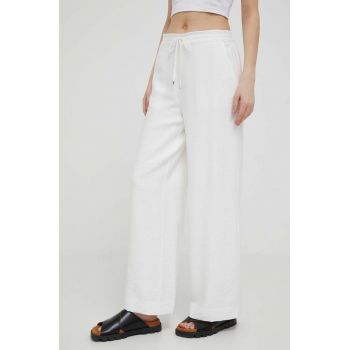 Dkny pantaloni femei, culoarea alb, drept, high waist