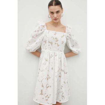 Bruuns Bazaar rochie din amestec de in culoarea alb, mini, evazati