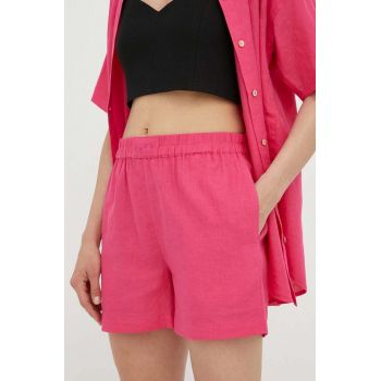 Résumé pantaloni scurti din in culoarea roz, neted, high waist