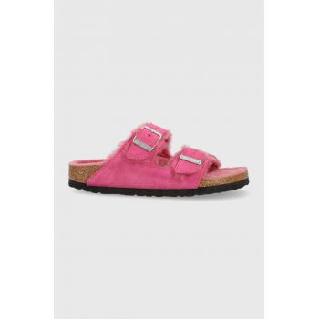 Birkenstock papuci din piele Arizona femei, culoarea roz, 1025554