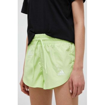 adidas pantaloni scurti femei, culoarea verde, cu imprimeu, medium waist