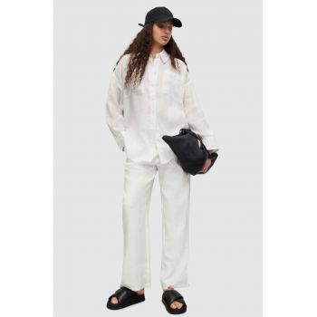 AllSaints pantaloni din in culoarea alb, lat, high waist