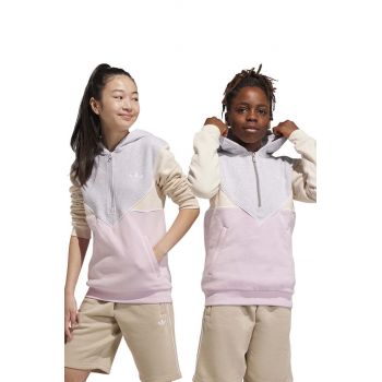 adidas Originals bluza copii culoarea gri, cu glugă, modelator