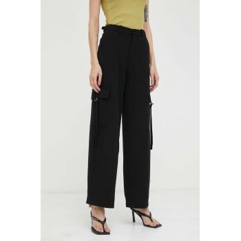 Drykorn pantaloni femei, culoarea negru, drept, high waist