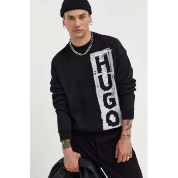 HUGO pulover din amestec de lana barbati, culoarea negru, light
