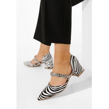 Pantofi cu toc gros eleganti Vivia zebra ieftini