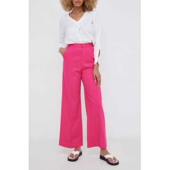 Answear Lab pantaloni din in culoarea roz, drept, high waist