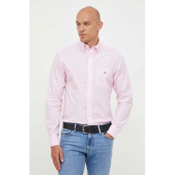 Gant camasa din bumbac barbati, culoarea roz, cu guler button-down, regular de firma originala