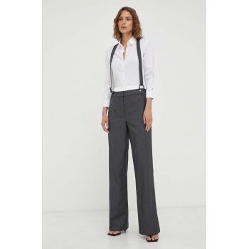 Remain pantaloni din amestec de lana culoarea gri, drept, high waist
