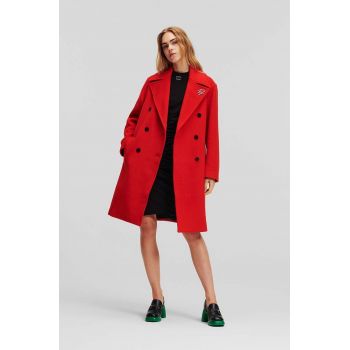 Karl Lagerfeld palton de lana culoarea rosu, de tranzitie de firma original