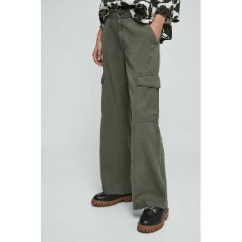 Medicine pantaloni femei, culoarea verde, lat, high waist