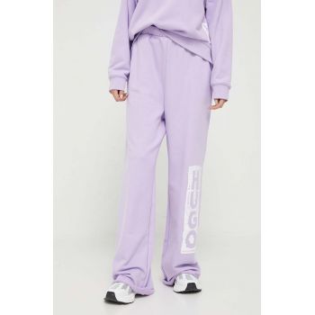 HUGO pantaloni de bumbac culoarea violet, cu imprimeu ieftin