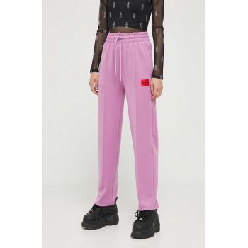HUGO pantaloni de trening culoarea violet, cu imprimeu ieftin