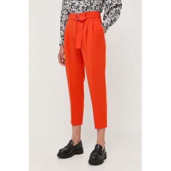 BOSS pantaloni femei, culoarea portocaliu, drept, high waist