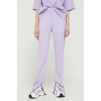 HUGO pantaloni femei, culoarea violet, drept, high waist