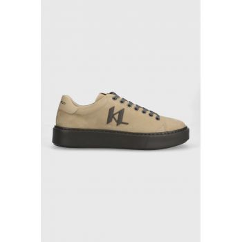 Karl Lagerfeld sneakers din piele intoarsă MAXI KUP culoarea bej, KL52217