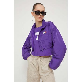 Tommy Jeans geaca femei, culoarea violet, de tranzitie