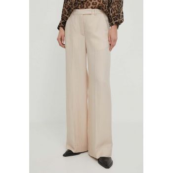 Lovechild pantaloni femei, culoarea bej, lat, high waist