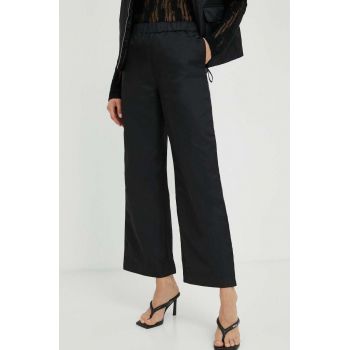 Lovechild pantaloni femei, culoarea negru, lat, high waist