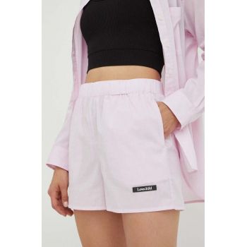 Lovechild pantaloni scurti din bumbac culoarea roz, cu imprimeu, high waist