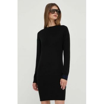 Armani Exchange rochie din lana culoarea negru, midi, drept ieftina