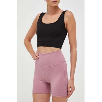 adidas Performance pantaloni scurți de yoga Studio culoarea roz, neted, high waist