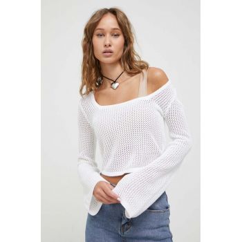Hollister Co. pulover de bumbac culoarea alb, light