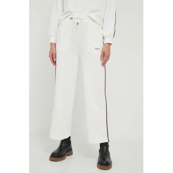 Pepe Jeans pantaloni de trening din bumbac Bibi culoarea alb, cu imprimeu