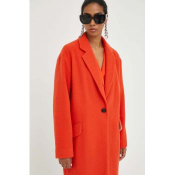 BOSS palton din lana culoarea portocaliu, de tranzitie, oversize de firma original
