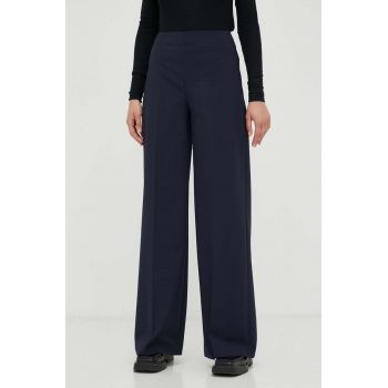 Drykorn pantaloni din lana culoarea albastru marin, lat, high waist