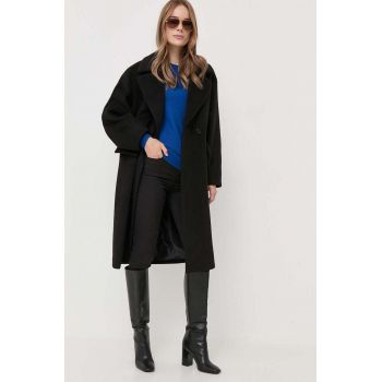 Silvian Heach palton femei, culoarea negru, de tranzitie, oversize