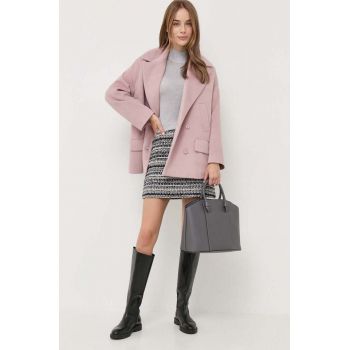 Silvian Heach palton femei, culoarea roz, de tranzitie, oversize de firma original