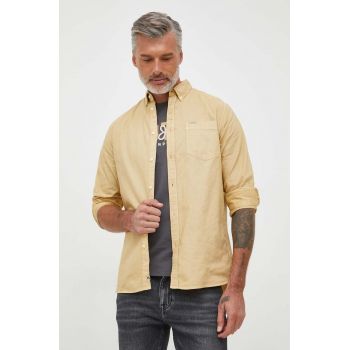 Pepe Jeans camasa din bumbac Fabio barbati, culoarea bej, cu guler button-down, regular de firma originala